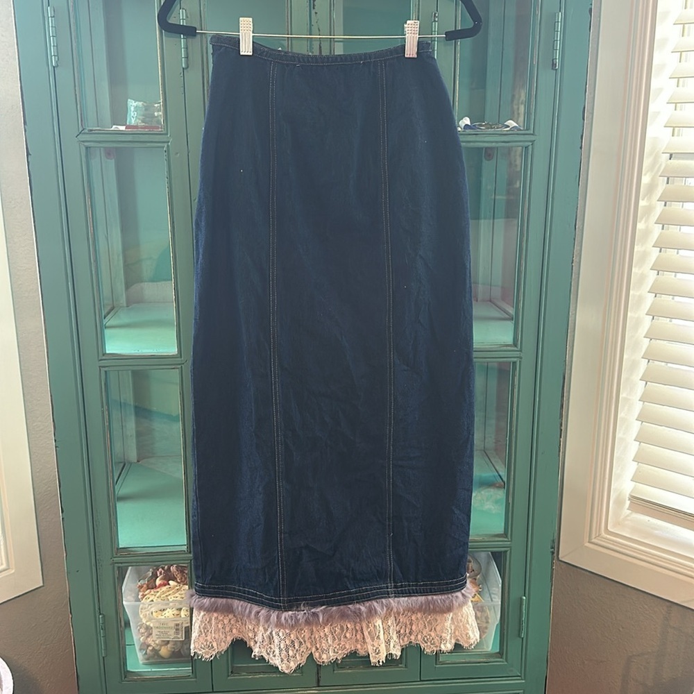 Vintage Double D Ranch Denim Maxi Skirt – Rare Embellished Western Boho Couture - Picture 5 of 6